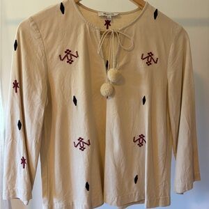 Madewell Cream Blouse with Red and Black Embroidery
